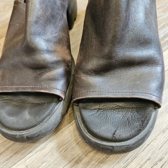 Vtg Westies Open Toe Mules Womens 8.5 Brown Leather Y2K Cottage Boho Brazil - Picture 4 of 10